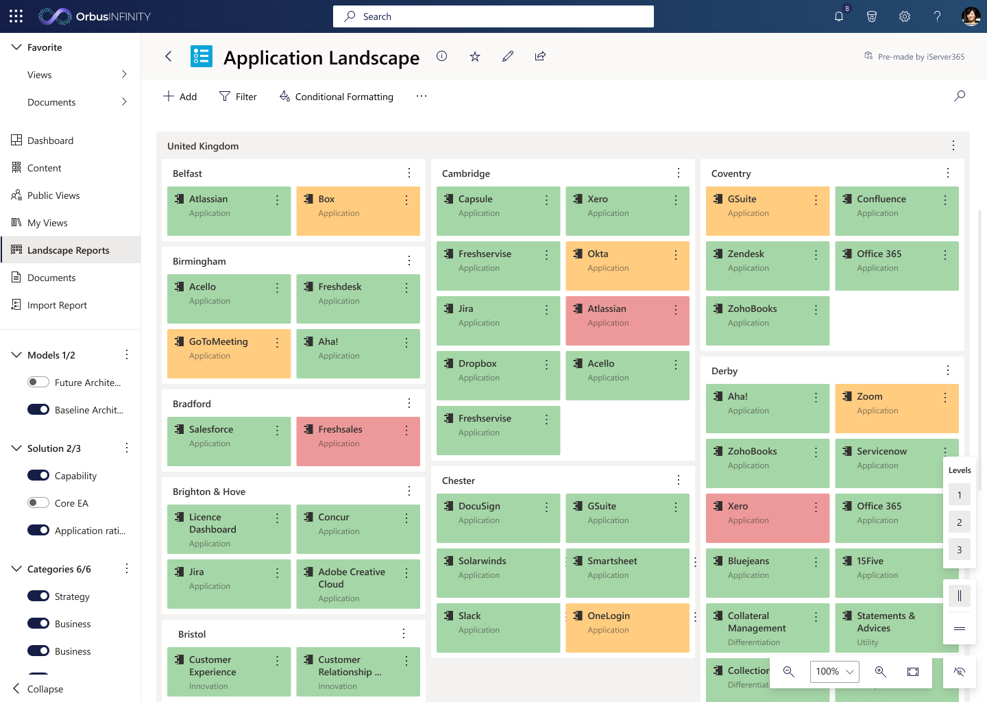 Application Landscape view - OrbusInfinity