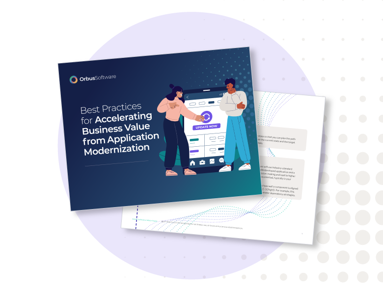 Thumbnail image of the eBook 'Best Practices for Accelerating Business Value From Application Modernization - Accelerator eBook', showcasing a sleek, modern design with abstract tech graphics.