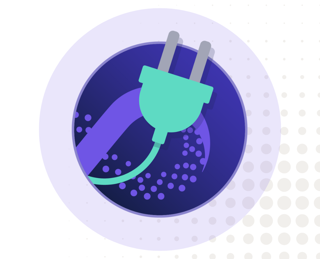 A circular icon with a dark purple background featuring a stylized green power plug.  The icon represents OrbusInfinity Flow, an iPaaS solution by Orbus Software, symbolizing integration and connectivity.