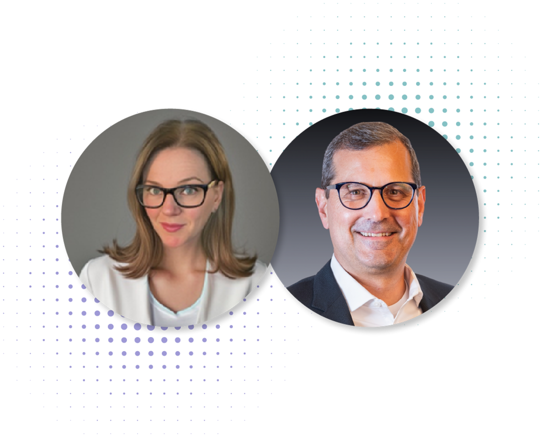 Brenda Cowie, SVP of Strategic Growth at Orbus Software, and Kurt Wysock, VP of Technology Architecture at RCG Global Services, pictured side by side, with a dotted background design.